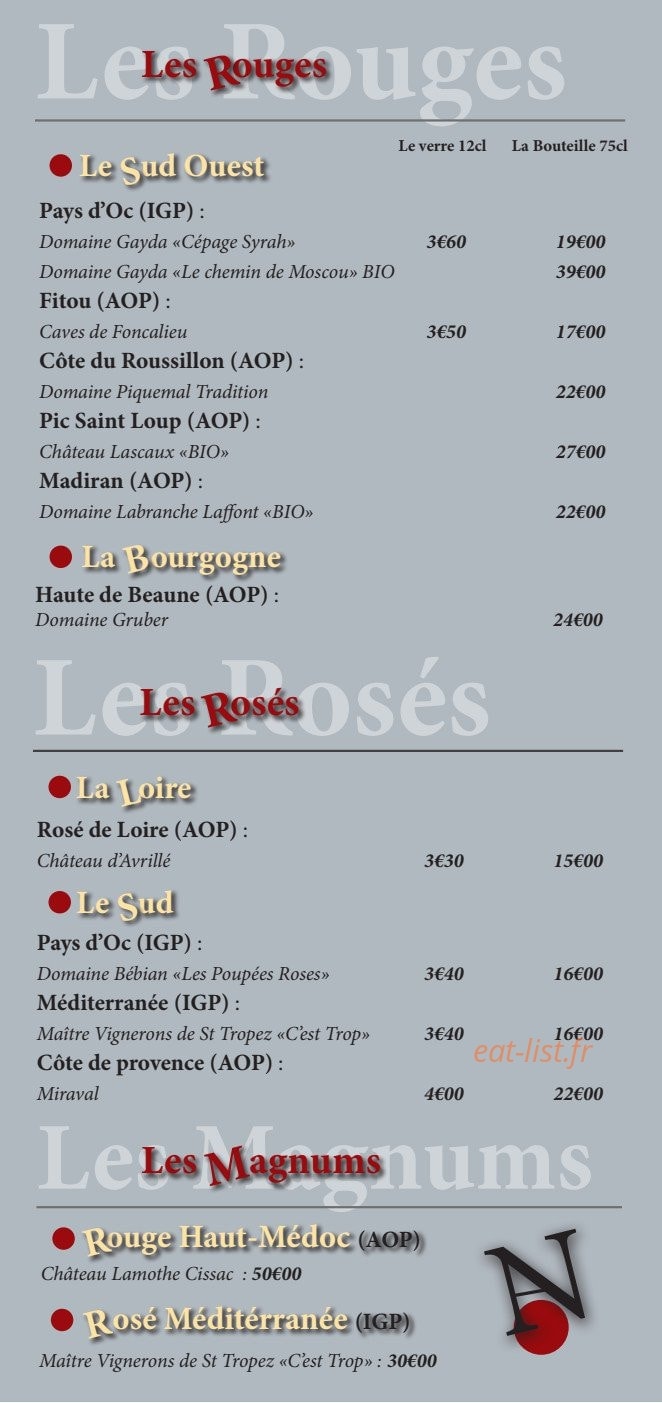 L'Ange Vin — carte page 9