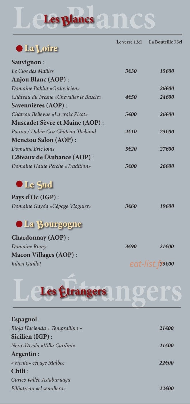 L'Ange Vin — carte page 10