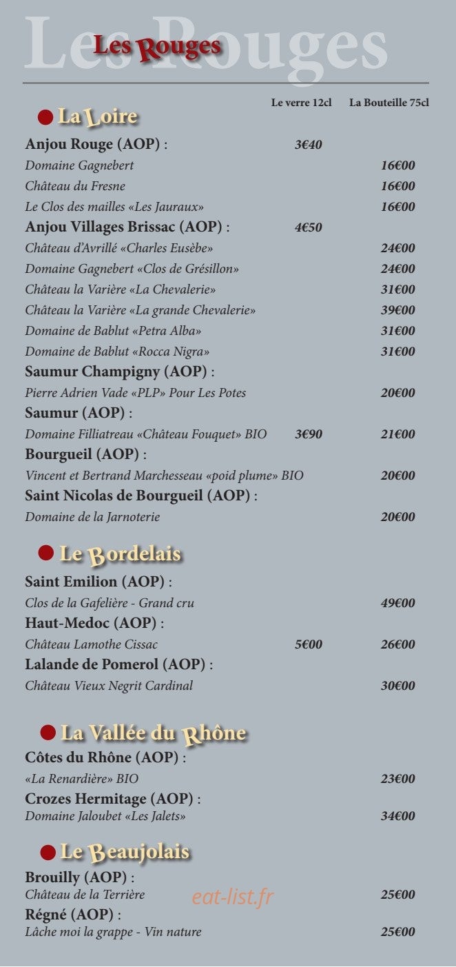 L'Ange Vin — carte page 8