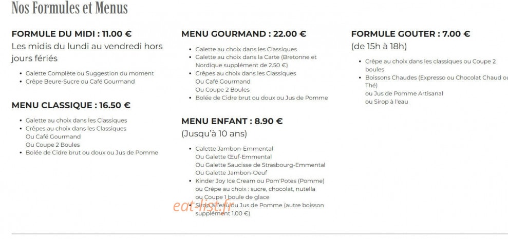 La Crêperie De L'Atoll — carte page 1