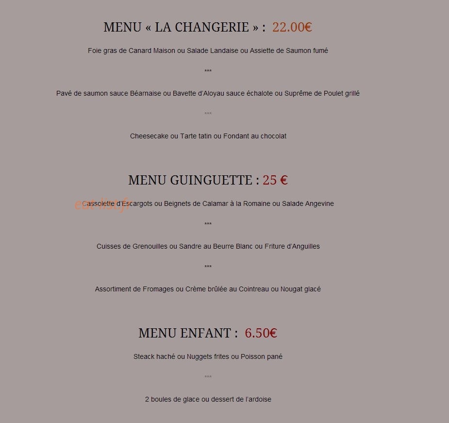 Restaurant La changerie — carte page 12