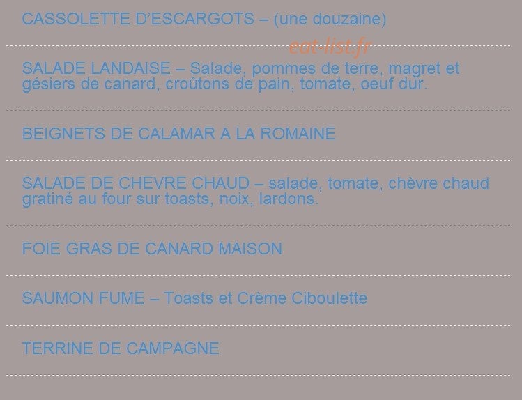 Restaurant La changerie — carte page 1