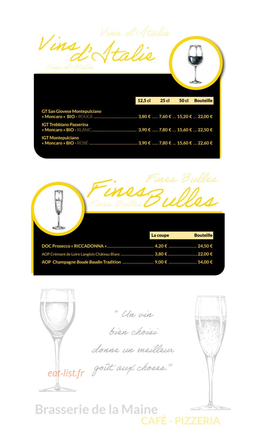 Carte et menu de Brasserie de la Maine à Bouchemaine — Les vins