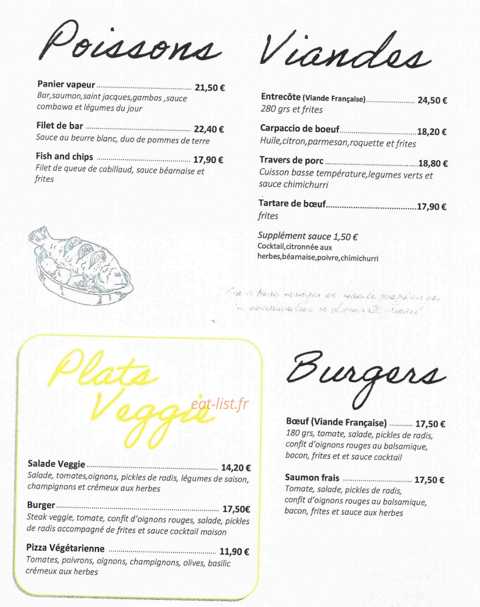 Carte et menu de Brasserie de la Maine à Bouchemaine — Les poissons, viandes et burgers