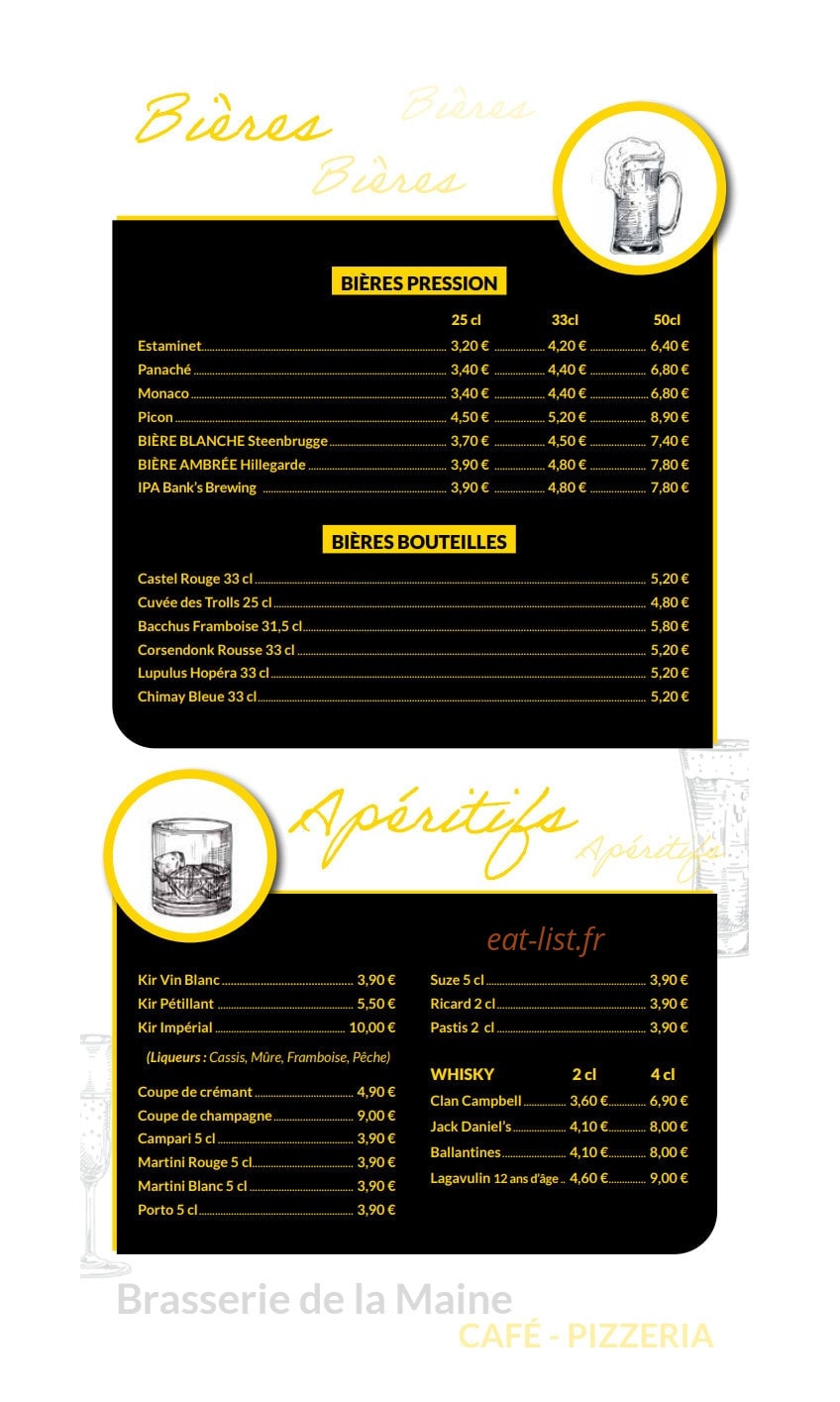 Carte et menu de Brasserie de la Maine à Bouchemaine — Les bières et apéritifs