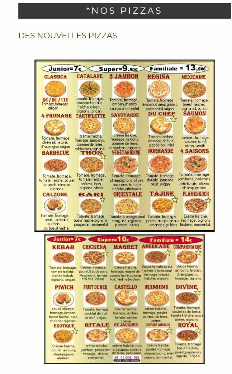 Pizzeria du Château — carte page 1