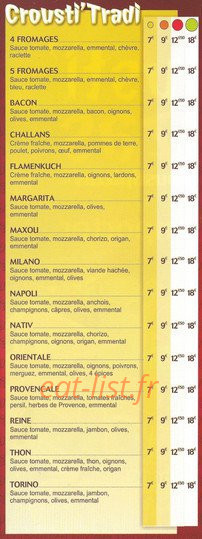Crousti'pizzas — carte page 2