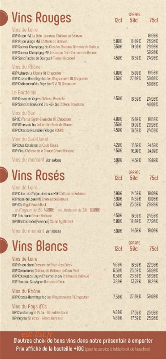 Carte et menu de La Petite Verrière à Verrières-en-Anjou — Les vins