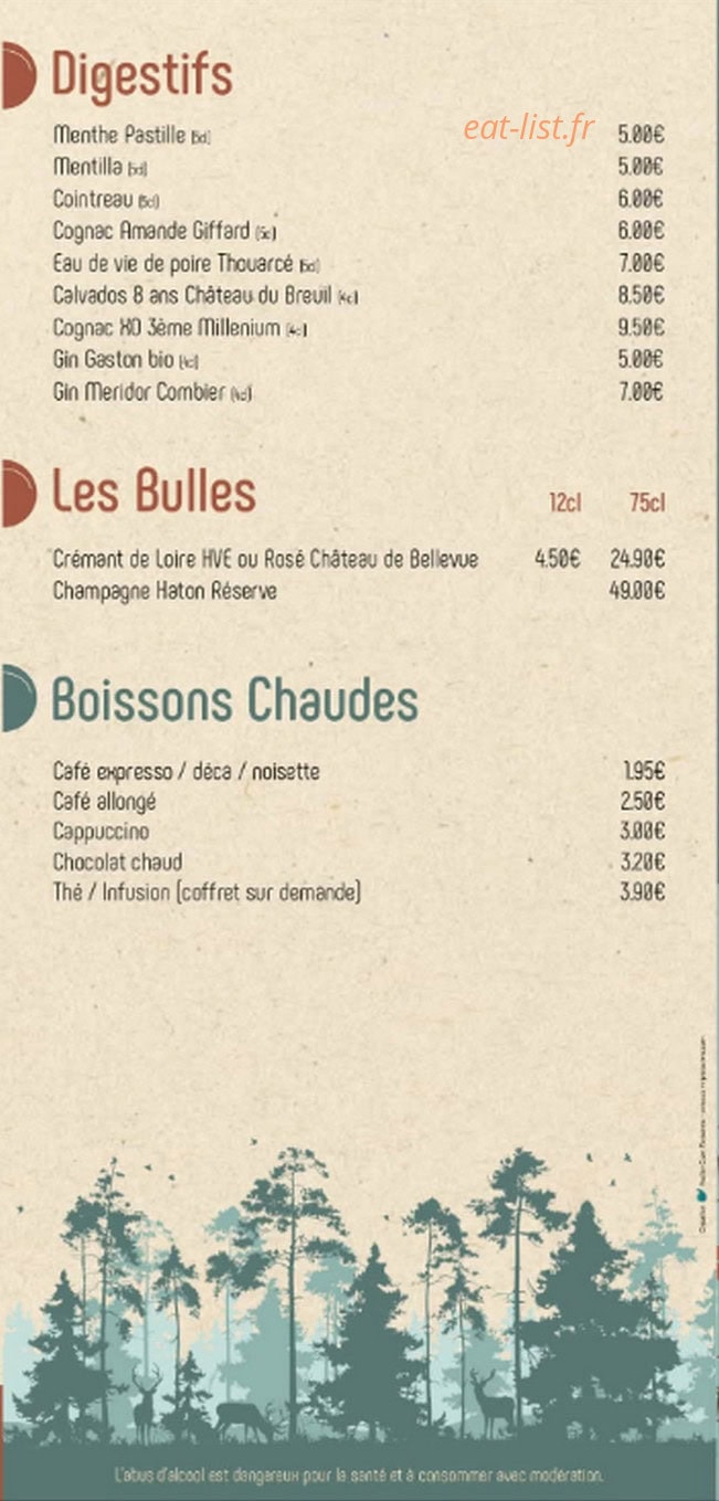 Carte et menu de La Petite Verrière à Verrières-en-Anjou — Les digestifs, bulles, ...