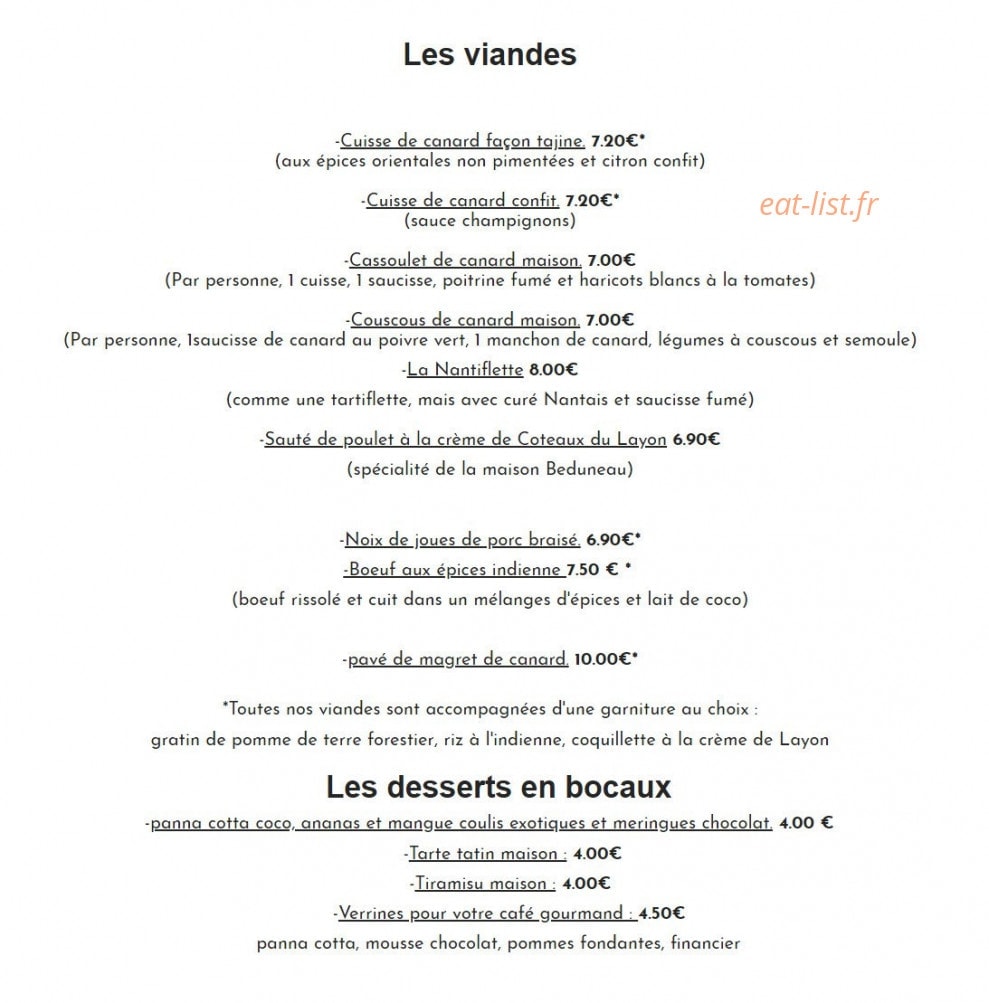 Carte et menu de Auberge de la Vallée du Jeu à Chemillé-en-Anjou — La carte traiteur suite