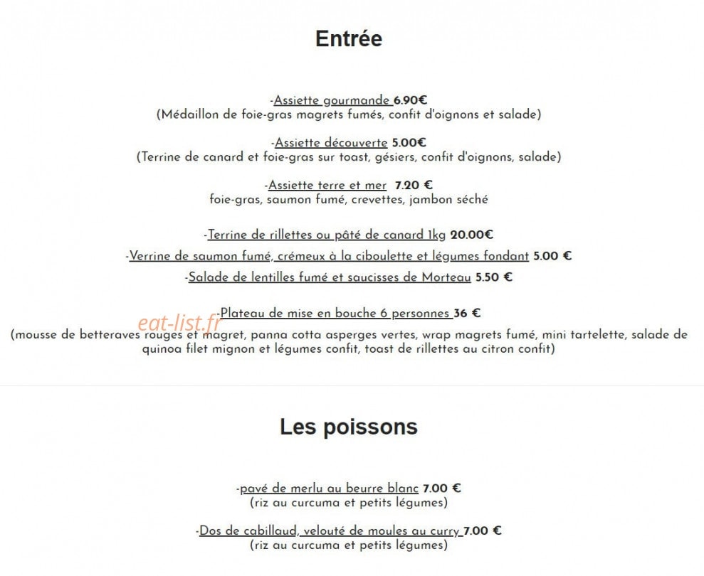 Carte et menu de Auberge de la Vallée du Jeu à Chemillé-en-Anjou — La carte traiteur