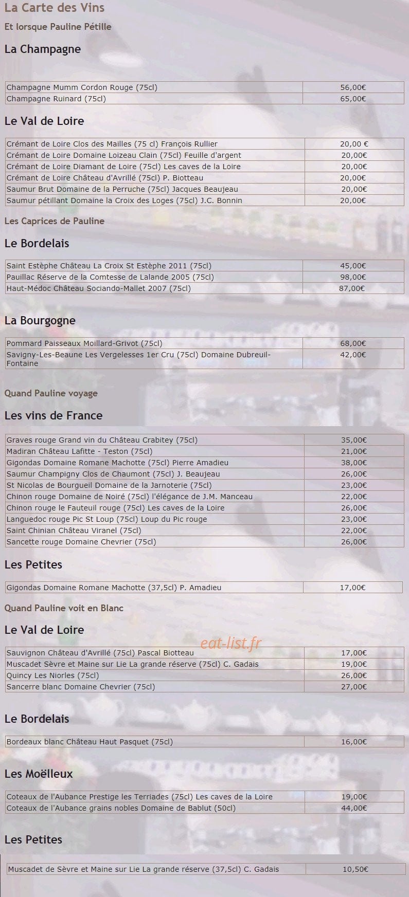 Le Bistrot 2 Pauline — carte page 2