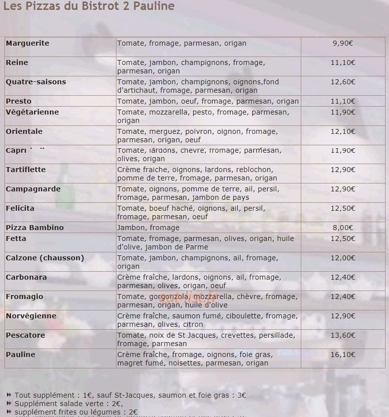 Le Bistrot 2 Pauline — carte page 1