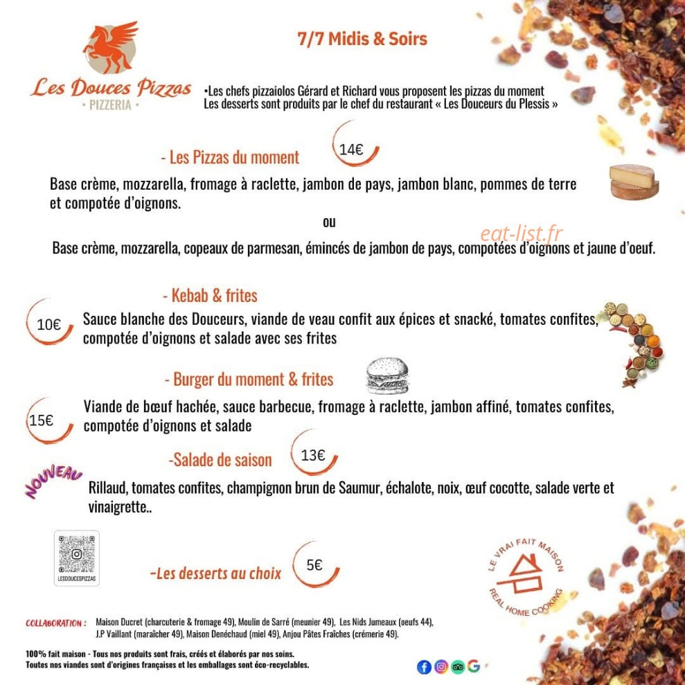 Les Douces Pizzas — carte page 1