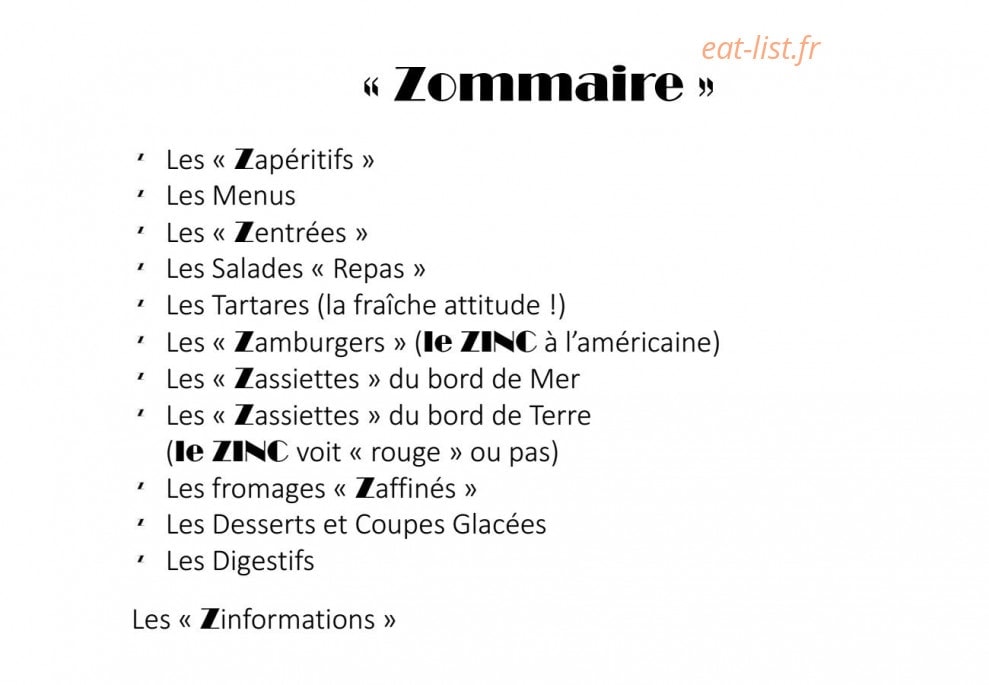 Le zinc — carte page 2