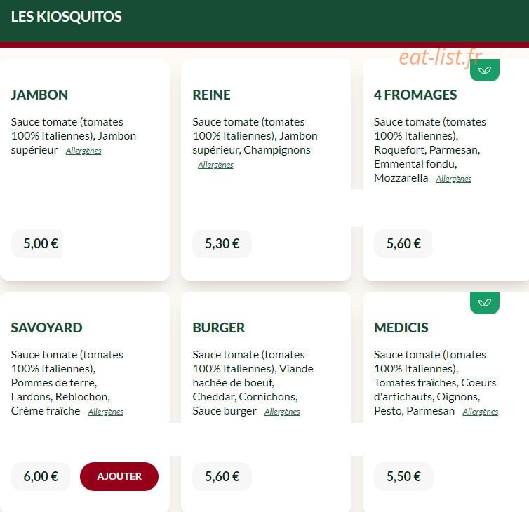 Le Kiosque à Pizzas — carte page 7