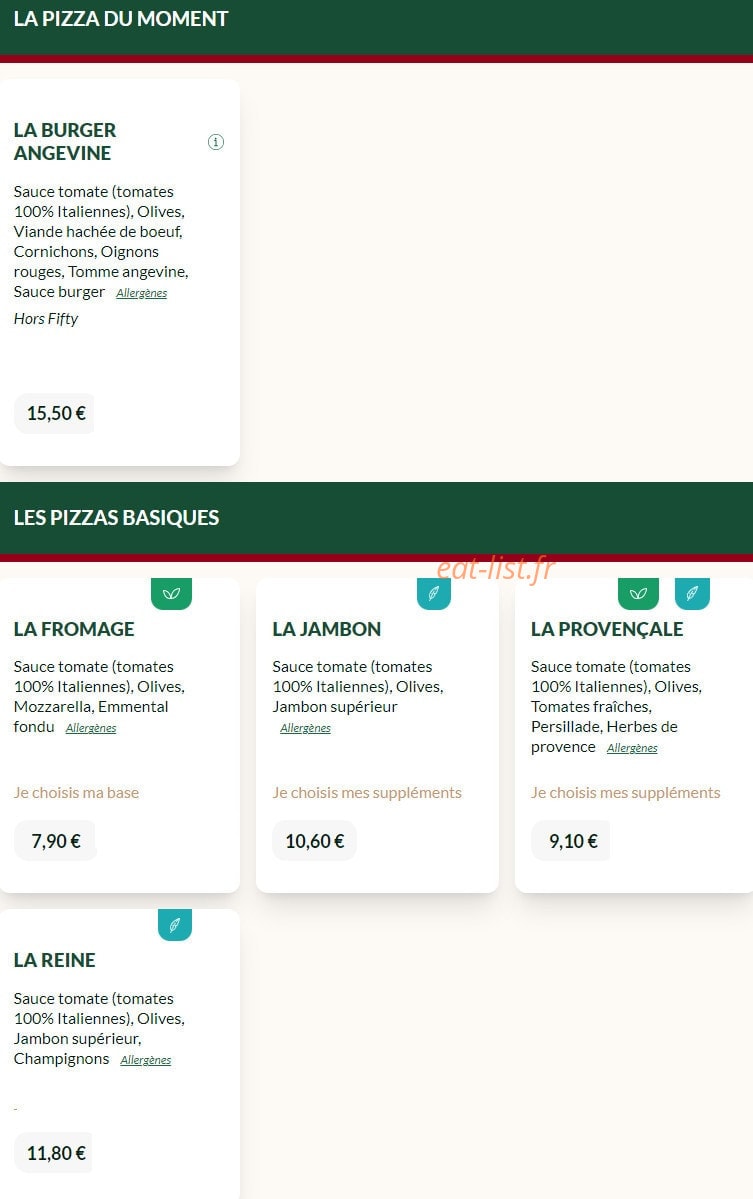 Le Kiosque à Pizzas — carte page 1