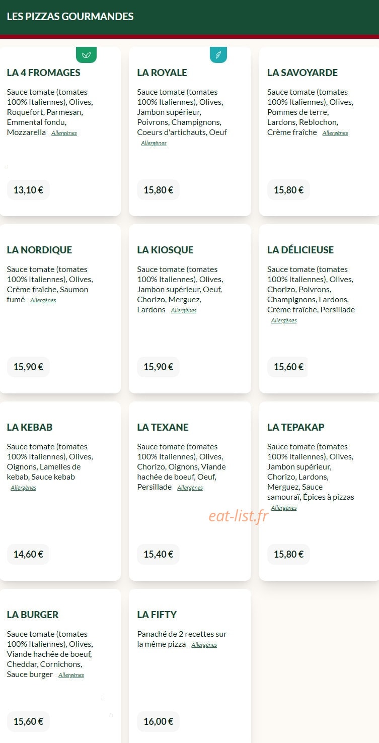 Le Kiosque à Pizzas — carte page 3