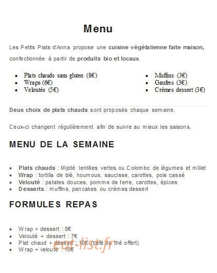 Les Petits Plats d'Anna — carte page 1