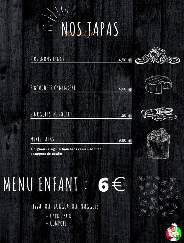 Carte et menu de Pizza Fresca & Burgers à Les Ponts de Ce — Les tapas