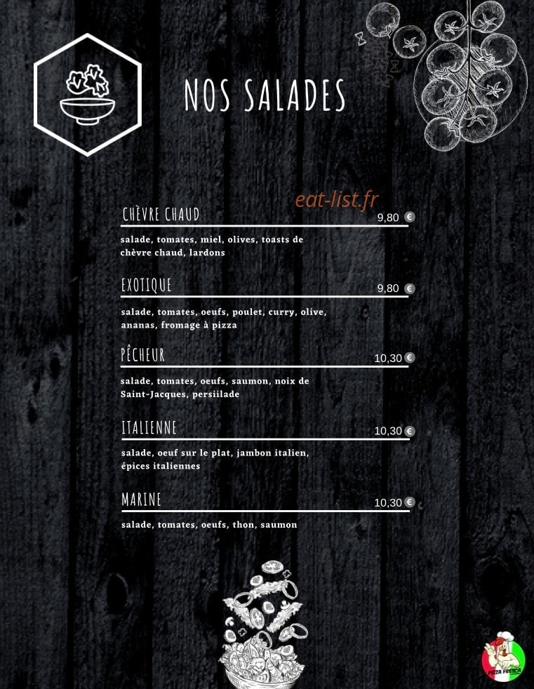 Carte et menu de Pizza Fresca & Burgers à Les Ponts de Ce — Les salades