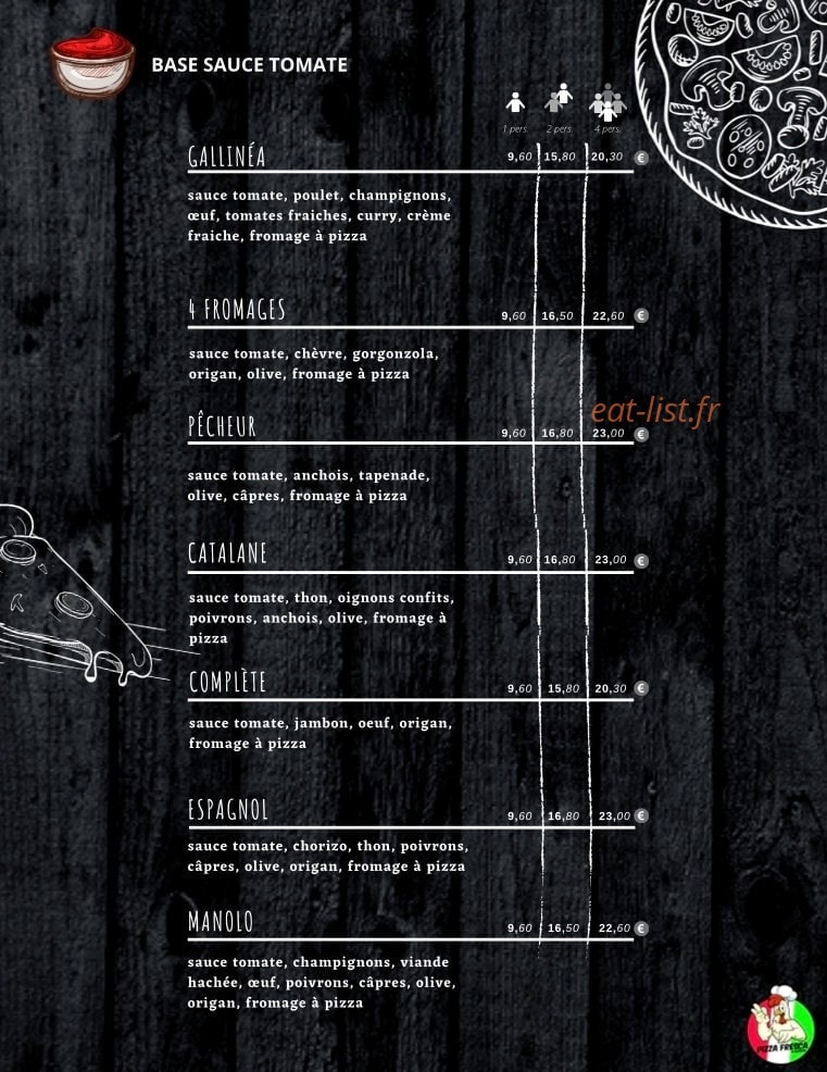 Carte et menu de Pizza Fresca & Burgers à Les Ponts de Ce — Les pizzas bases tomates page 3