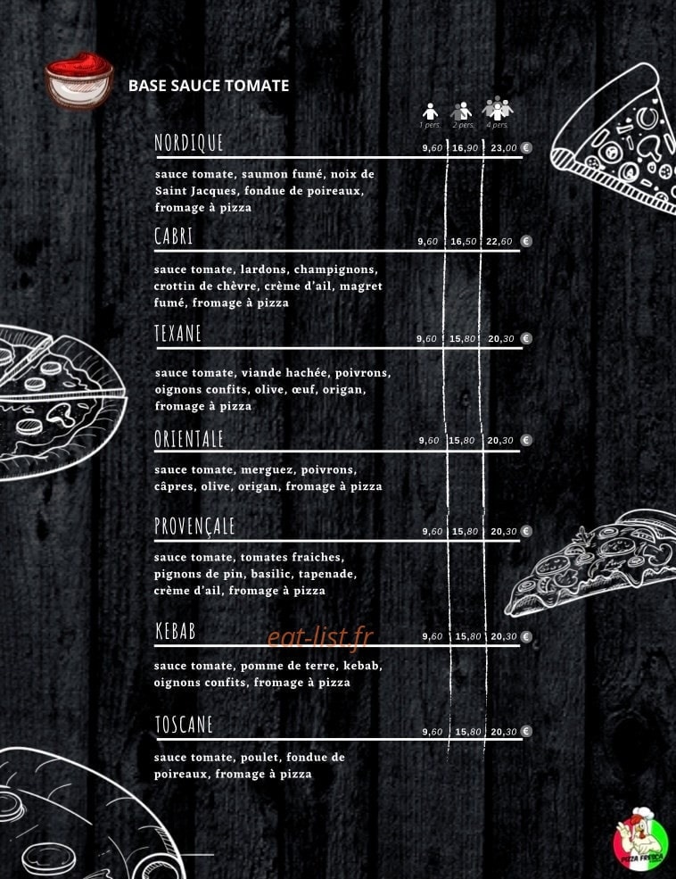 Carte et menu de Pizza Fresca & Burgers à Les Ponts de Ce — Les pizzas bases sauce tomates page 2