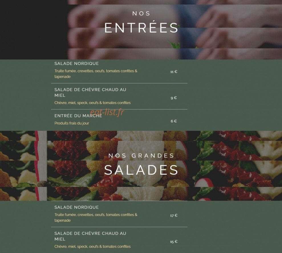 Carte et menu de Les Toqués d'Anjou à Rives-du-Loir-en-Anjou — Les entrées et salades