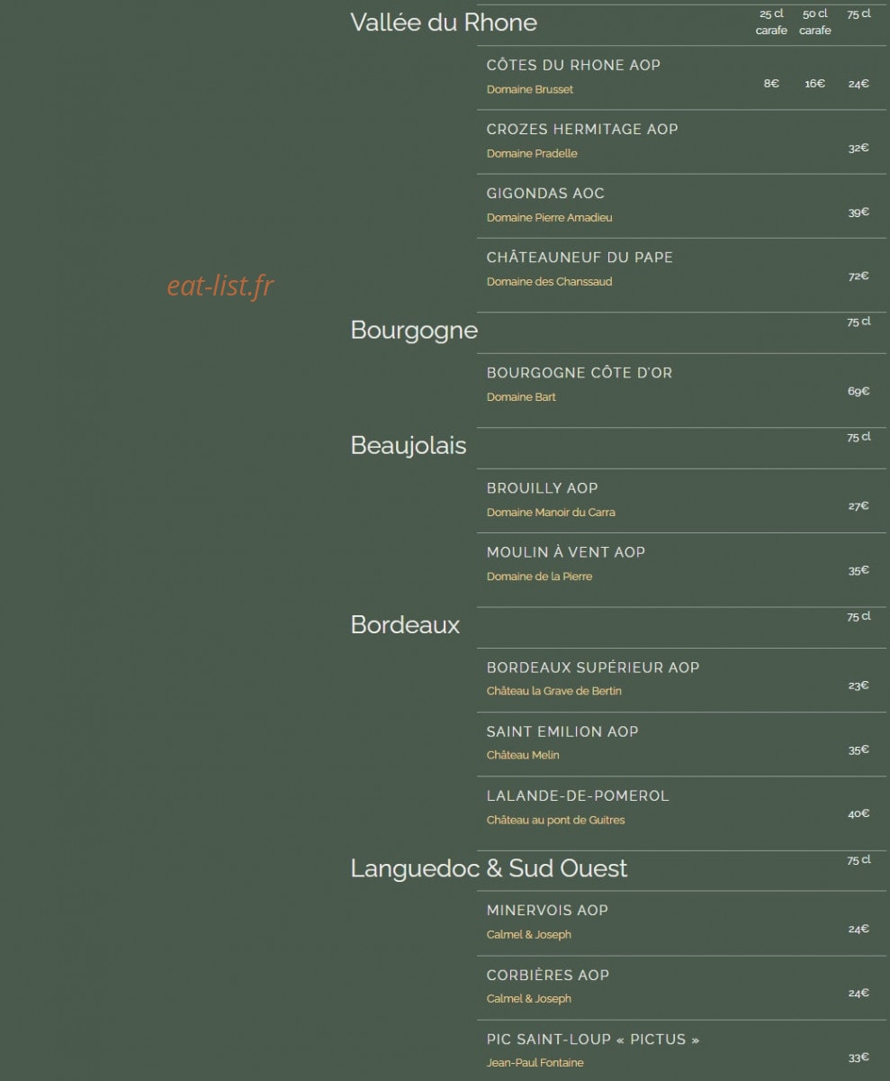 Carte et menu de Les Toqués d'Anjou à Rives-du-Loir-en-Anjou — Les vins rouges (suite)