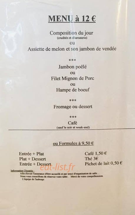 Auberge du Cheval Blanc — carte page 1