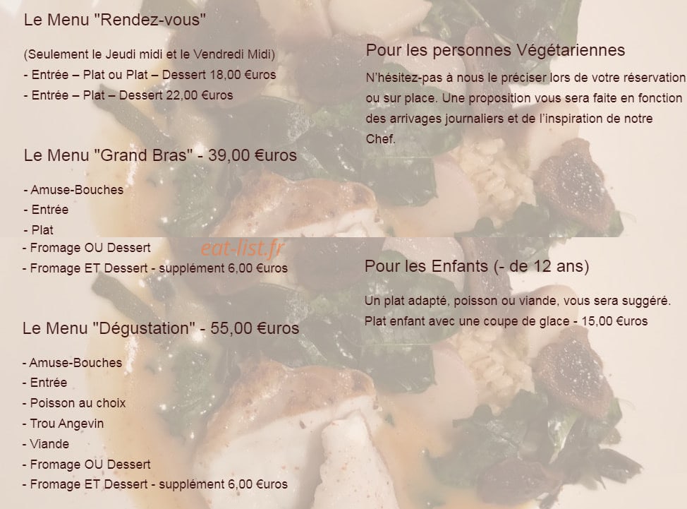 Carte et menu de Le Grand Bras à Saint Georges sur Loire — Menus