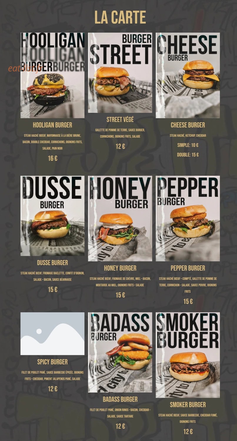 Carte et menu de Brasserie Anj'ou Démon à Le Lion d'Angers — Les burgers