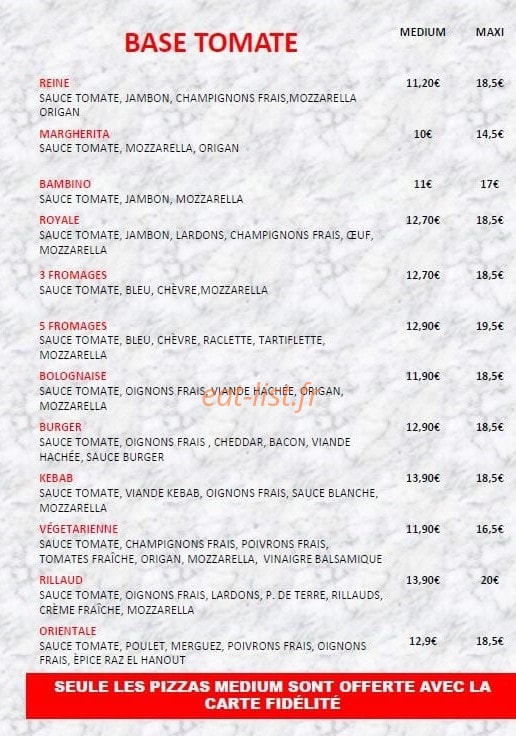 Laëtizia Pizza — carte page 1