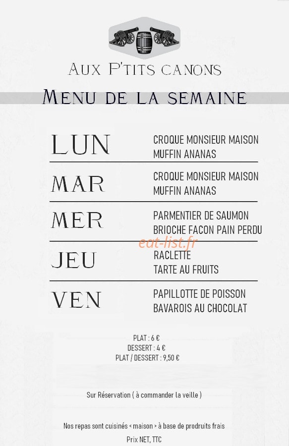 Aux P'tits Canons — carte page 1