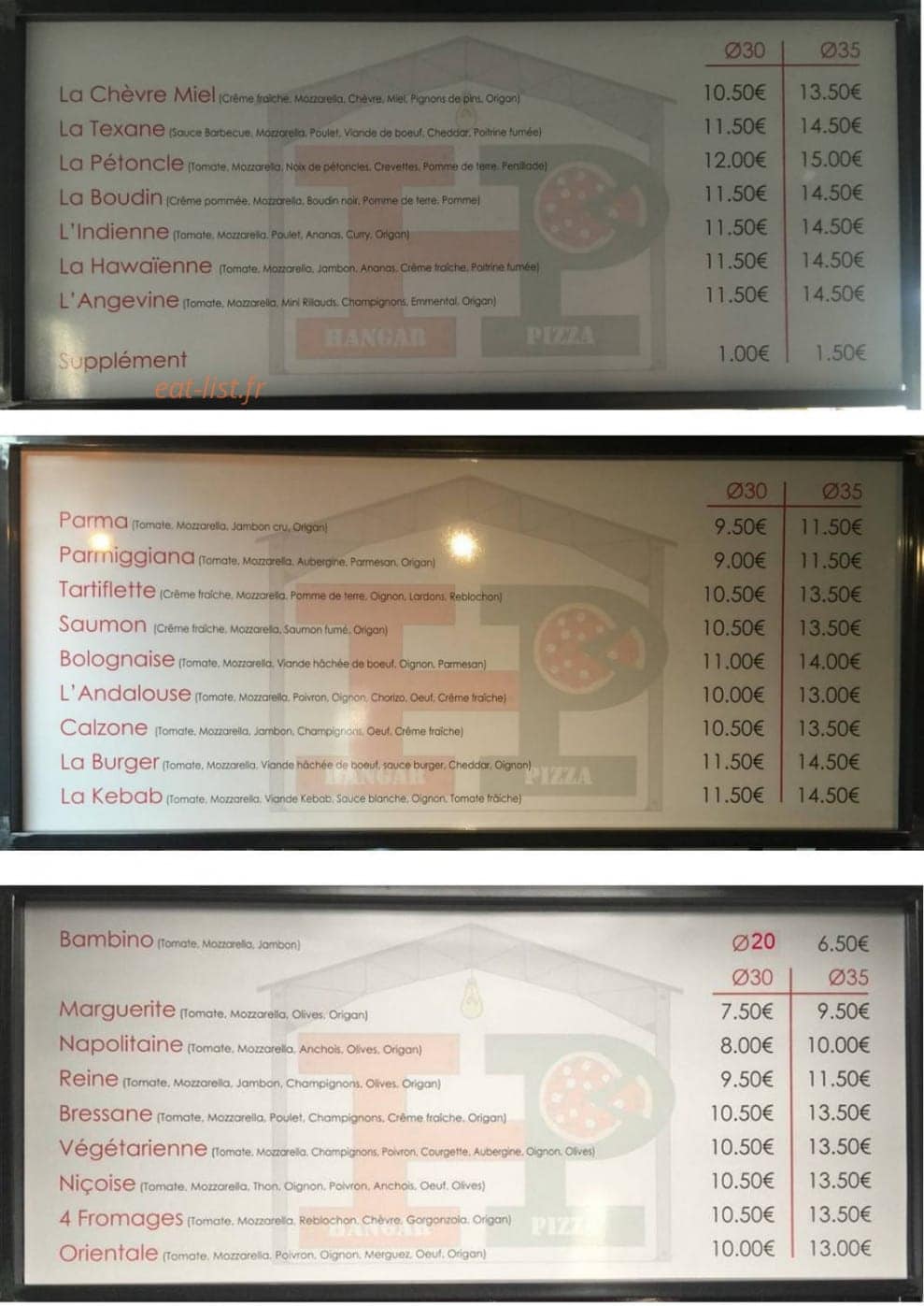 Hangar à pizza — carte page 1