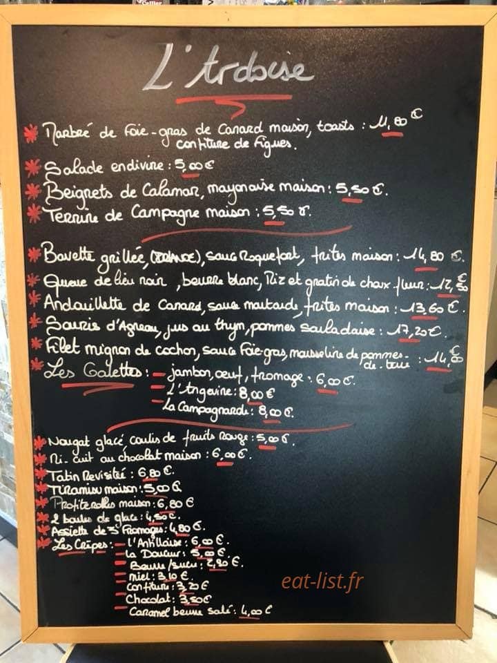 Carte et menu de L'Auberge de Beaufort à Beaufort-en-Anjou — Exemple de menu