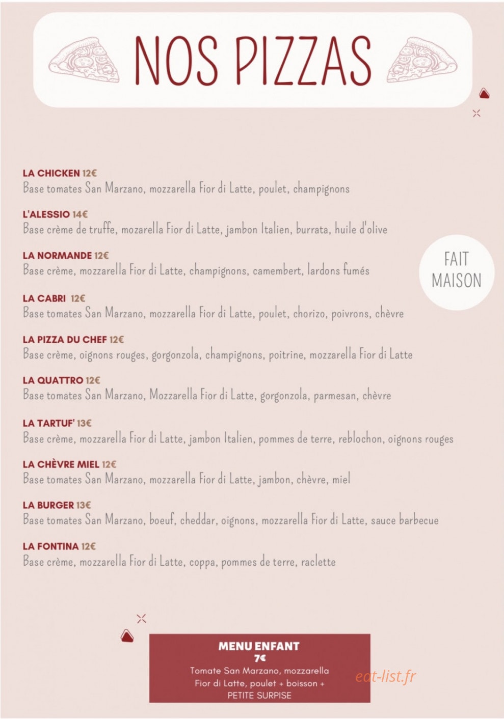 Carte et menu de Le Bistrot De La Place à Beaufort-en-Anjou — Les pizzas