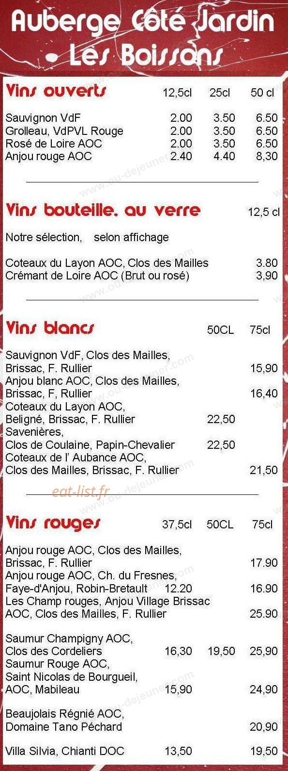 Auberge Côté Jardin — carte page 3