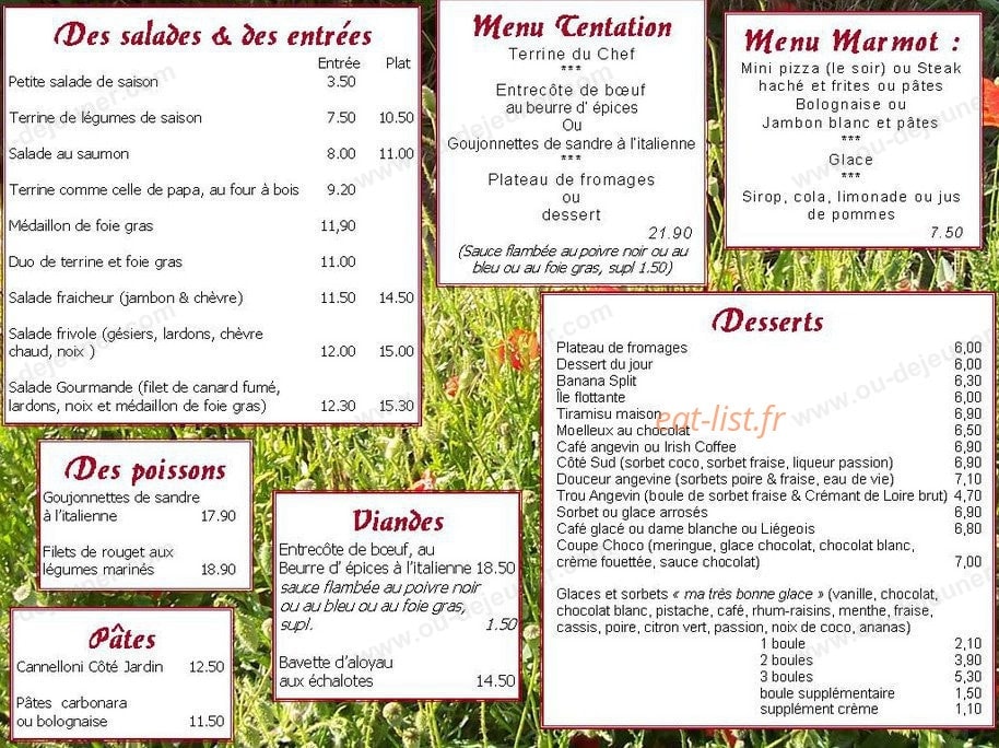 Auberge Côté Jardin — carte page 2