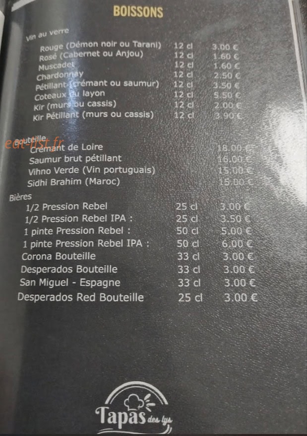 Tapas des Lys — carte page 2