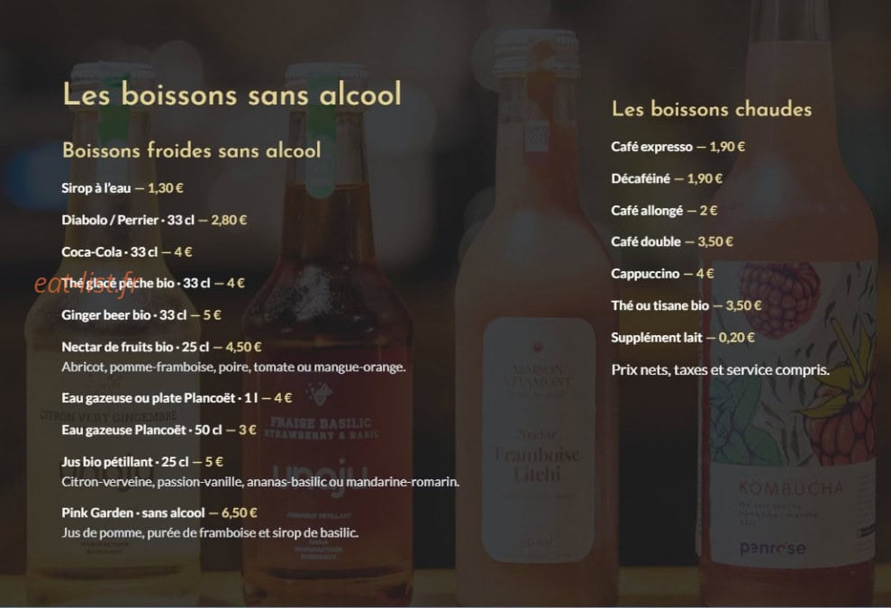 Carte et menu de La Luciole à Loire-Authion — Boisson 1