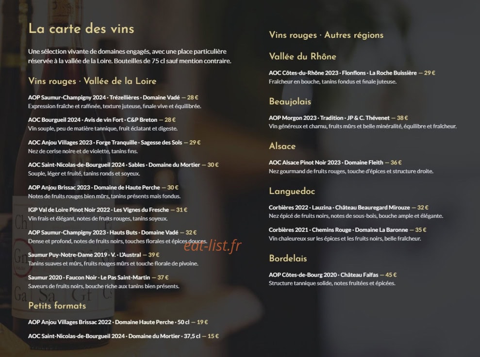 Carte et menu de La Luciole à Loire-Authion — Boisson 5