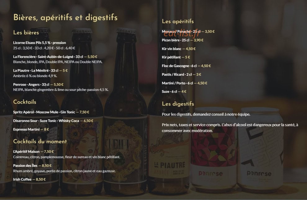 Carte et menu de La Luciole à Loire-Authion — Boisson 2