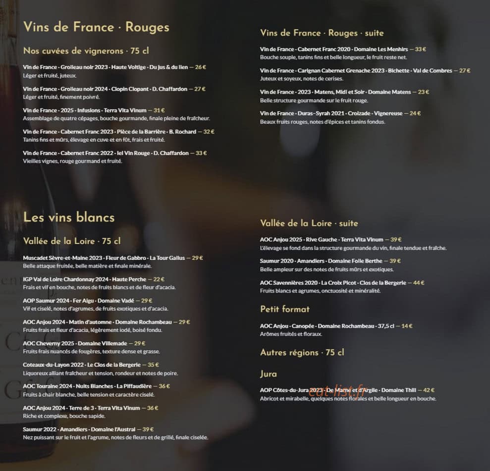 Carte et menu de La Luciole à Loire-Authion — Boisson 3