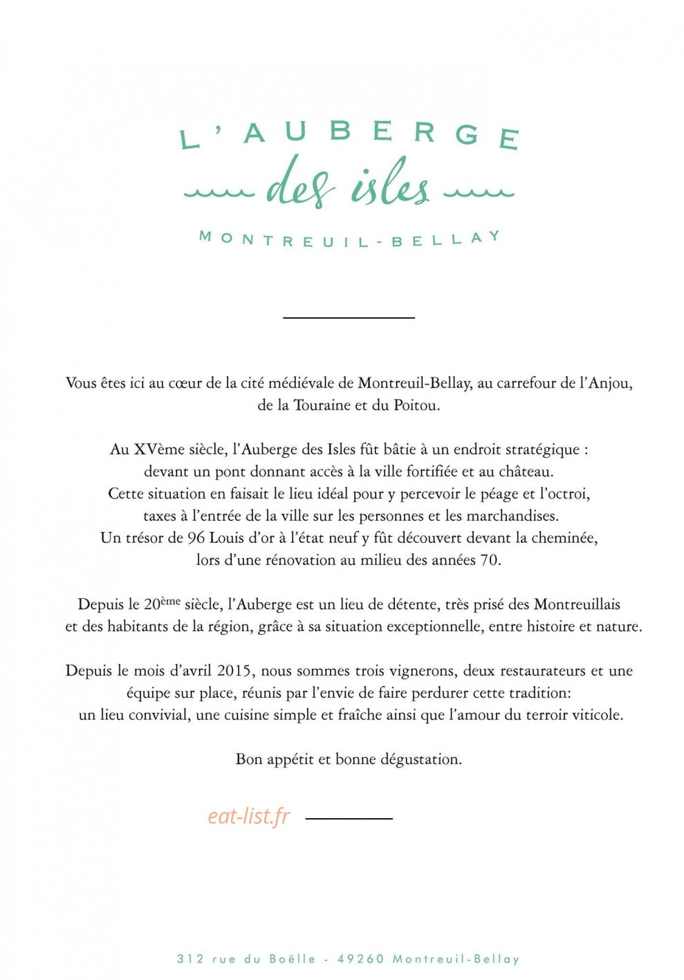 L’Auberge des Isles — carte page 1