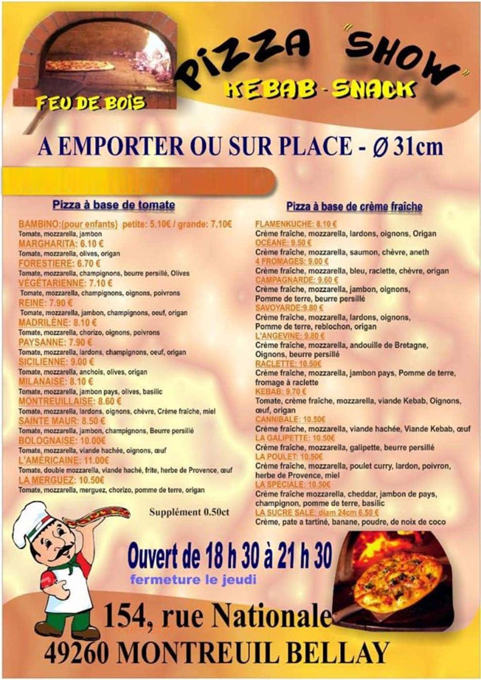 Pizza Show à Montreuil Bellay menu et photos