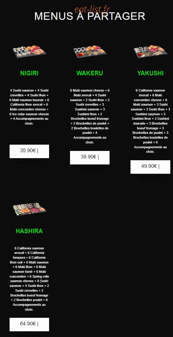 Carte et menu de californian sushi à Chalonnes sur Loire — Les menus a partager