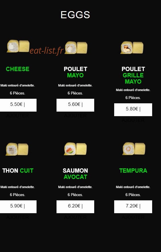 Carte et menu de californian sushi à Chalonnes sur Loire — Eggs