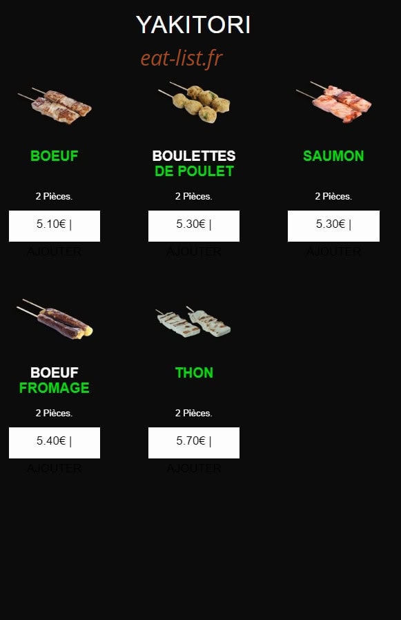 Carte et menu de californian sushi à Chalonnes sur Loire — Yakitori