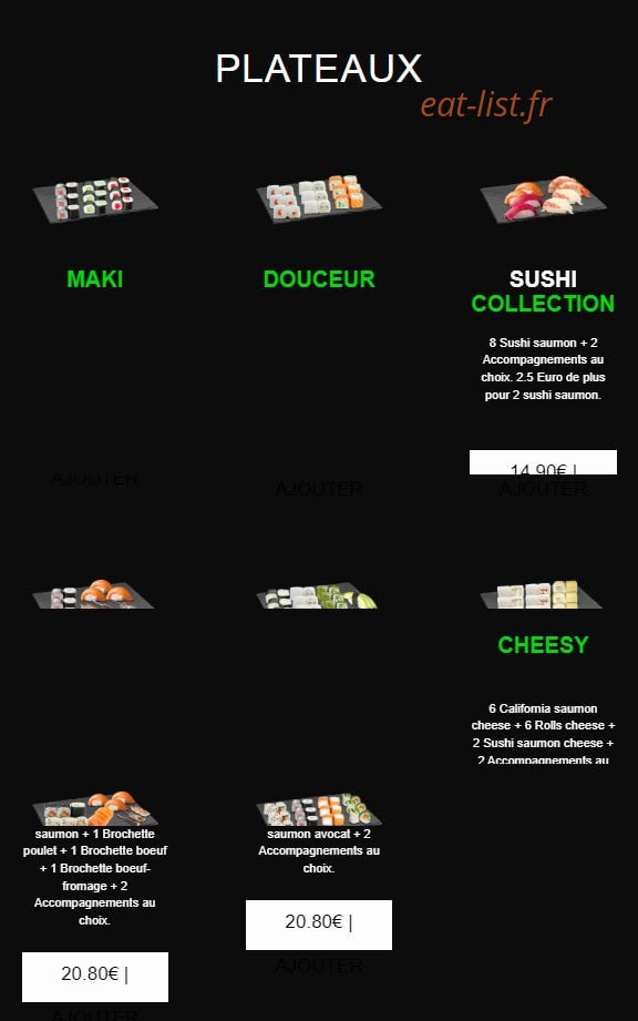 Carte et menu de californian sushi à Chalonnes sur Loire — Les plateaux